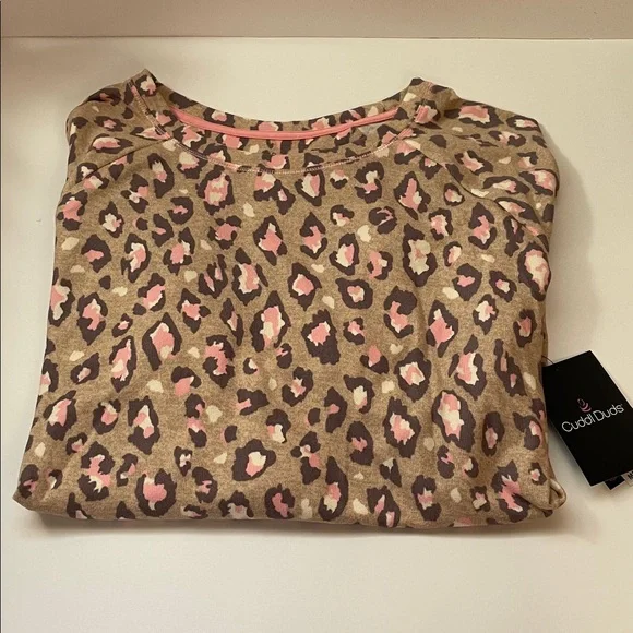 NWT Cuddl Duds Tan, Brown & Pink Leopard Print Lounge Top - Picture 5 of 7